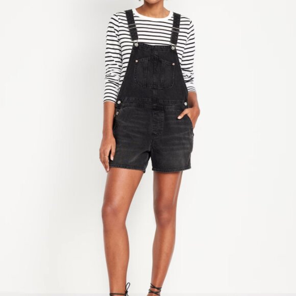 Old Navy Women's Black Slouchy Jean Denim Shortalls Overalls Size Medium - Picture 6 of 6
